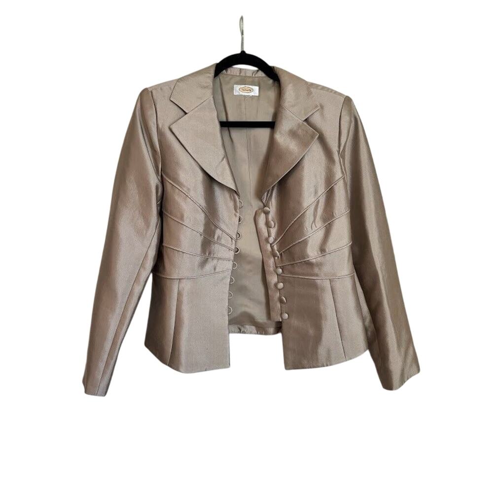 TALBOTS Women's Silk Jacket Taupe Formal Dressy Size M Tapered Fit Elegant